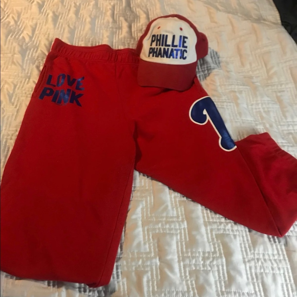 VS pink MLB Phillies sweats and hat